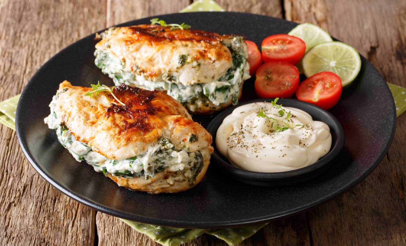 a stock photo of stuffed chicken