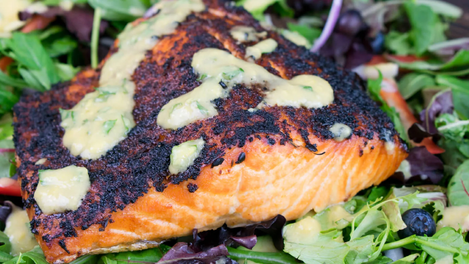 a photo of caribbean jerk salmon