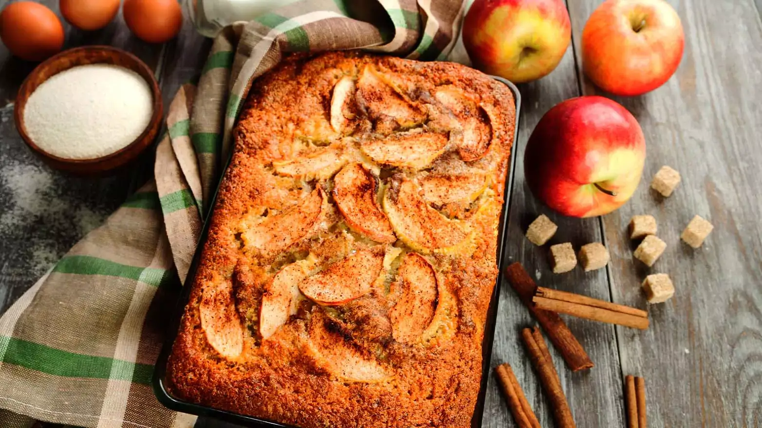 Apple pie bread on a wooden kitchen table