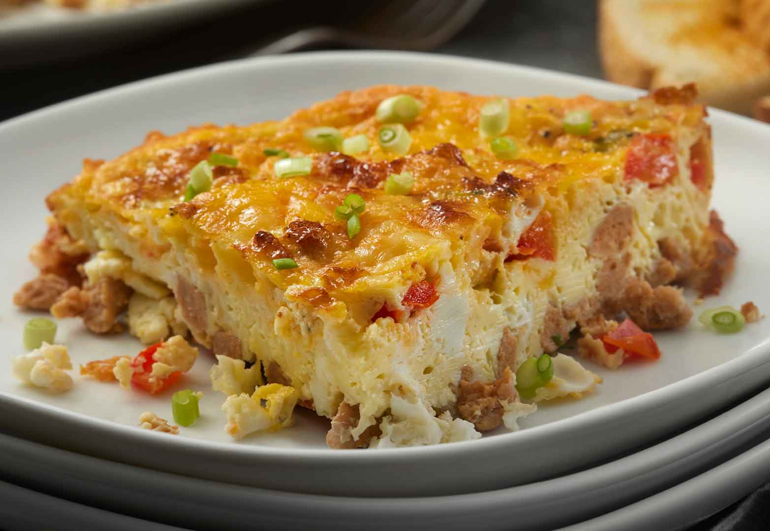 Egg sausage and bacon breakfast pie