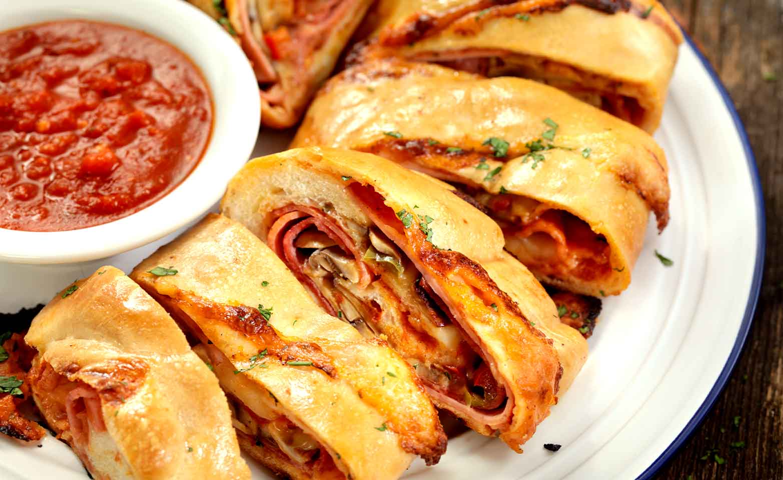 Stock image of pepperoni stromboli