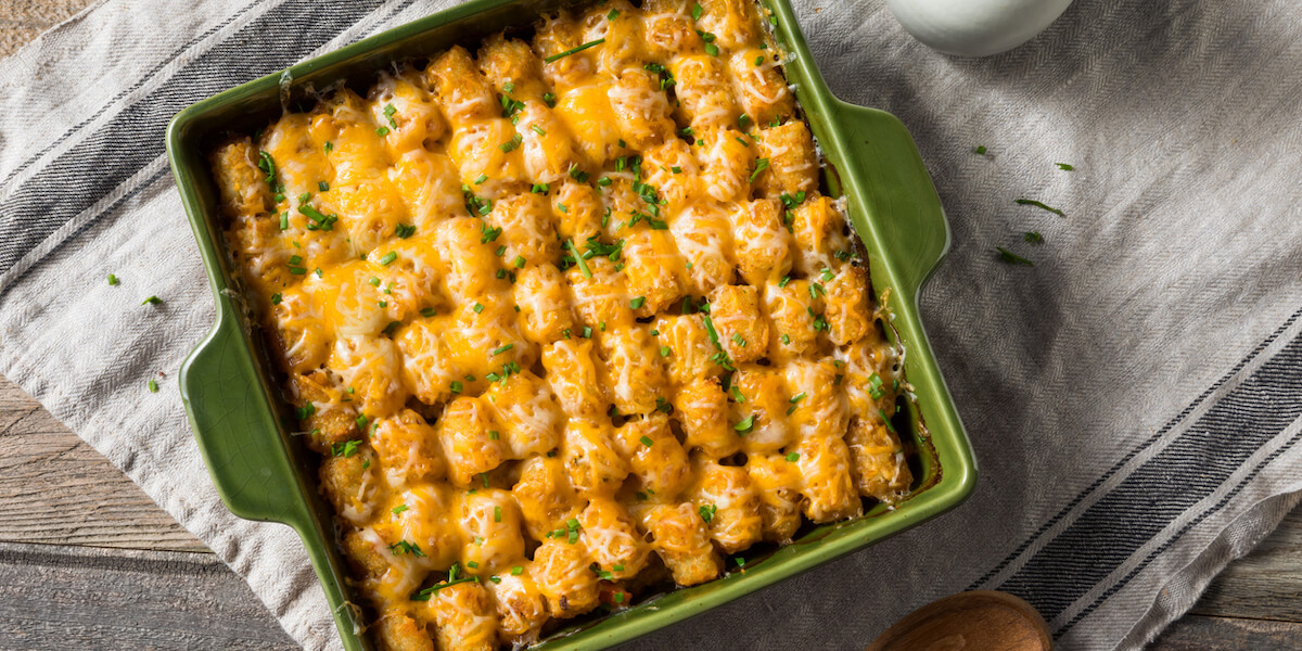 Homemade Tater Tot Hotdish Casserole with Beef and Cheese