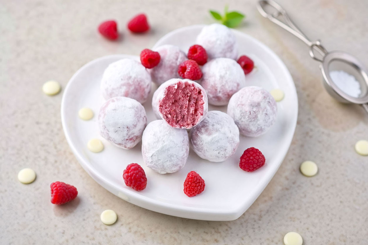 White chocolate raspberry truffles