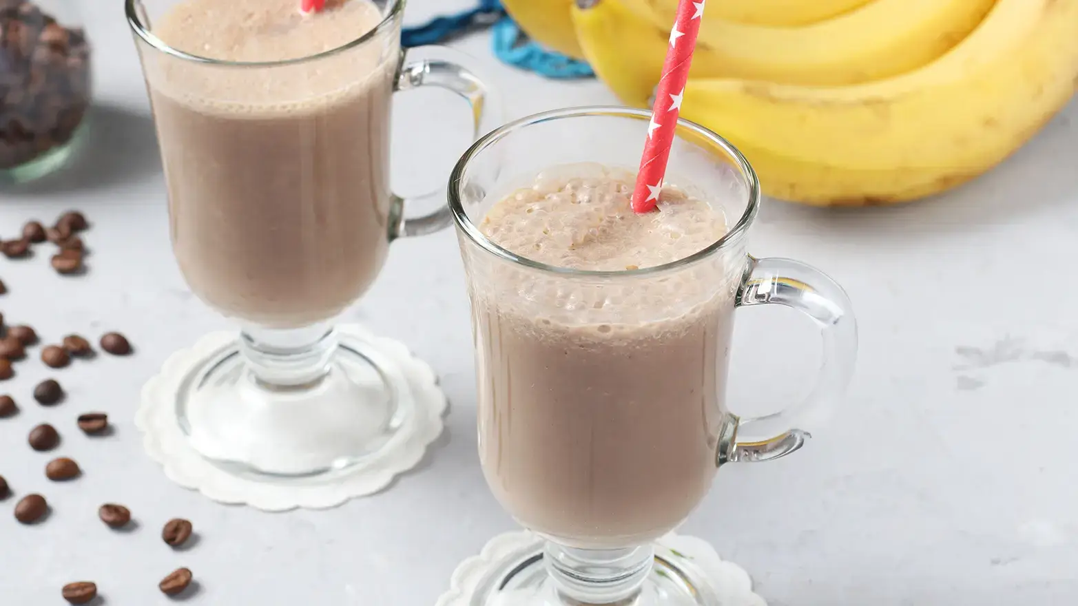 Photo of coffee smoothie with banana and honey