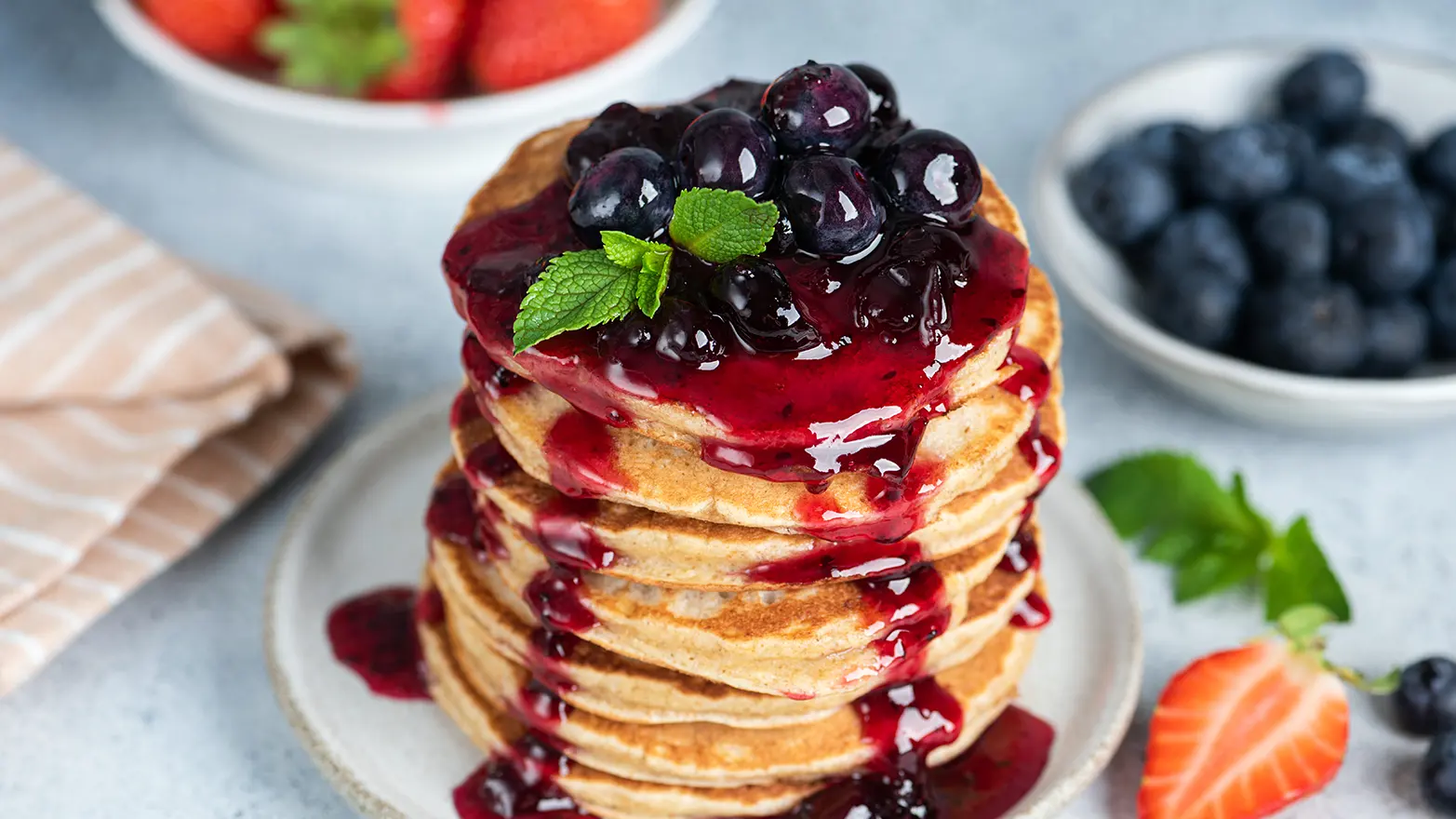 cottage cheese pancakes with berry compote