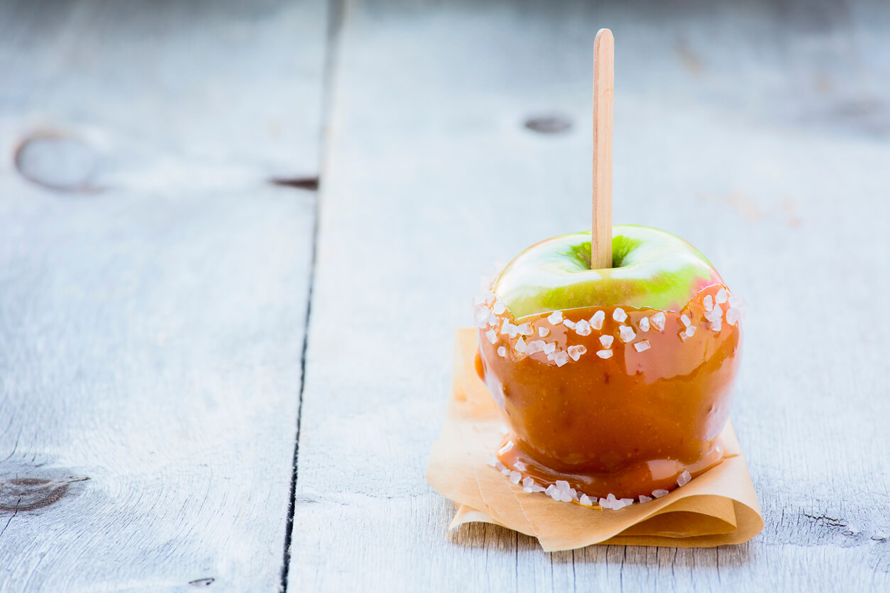Caramel apple with sea salt.