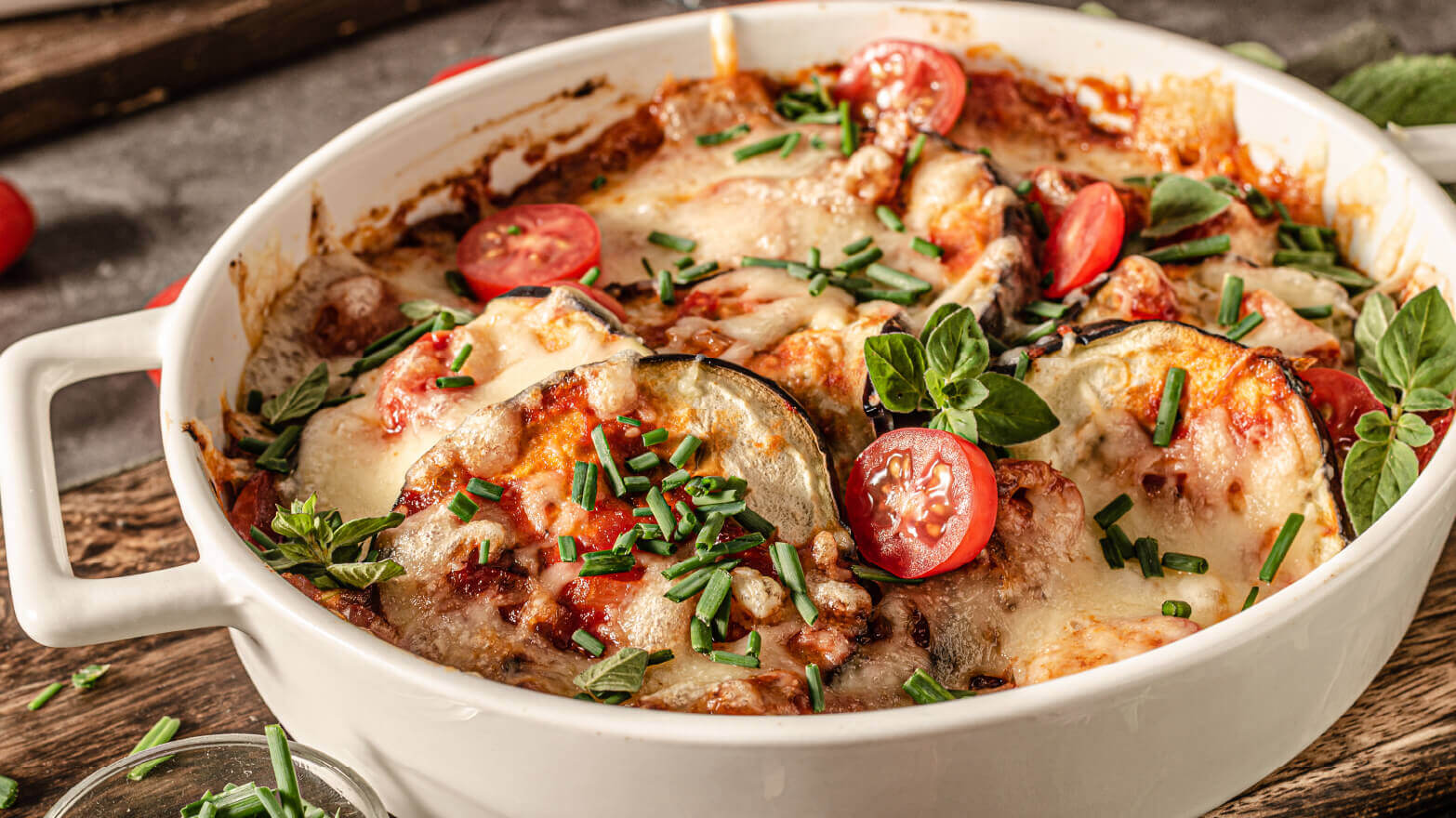 Eggplant parmesan in a bowl