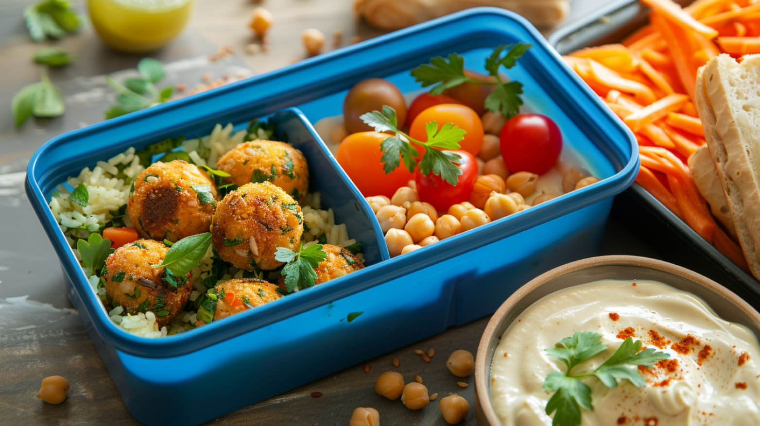 baked chickpea balls with hummus