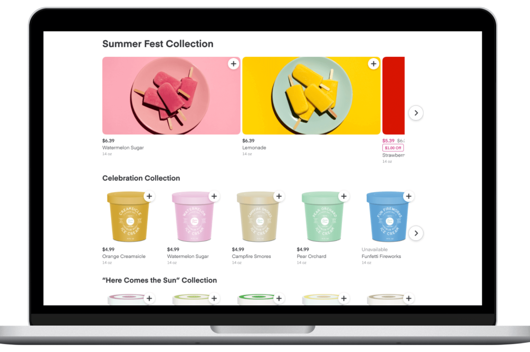 brand page showing summer flavors of ice cream