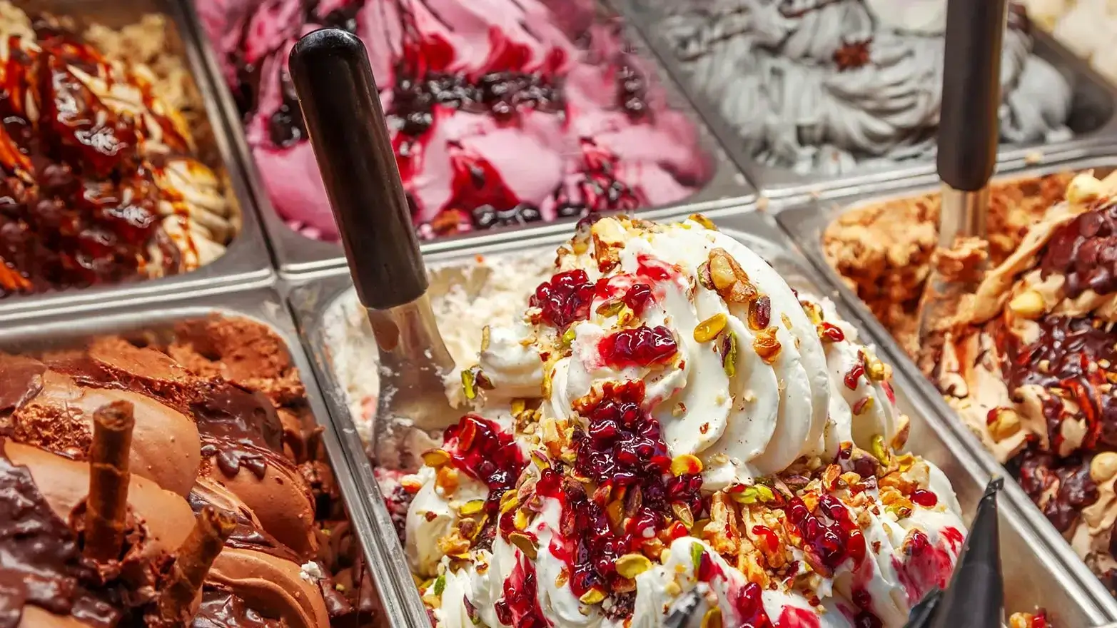 an assortment of gelato flavors