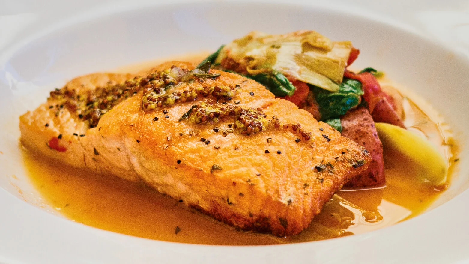 a photo of honey mustard glazed salmon