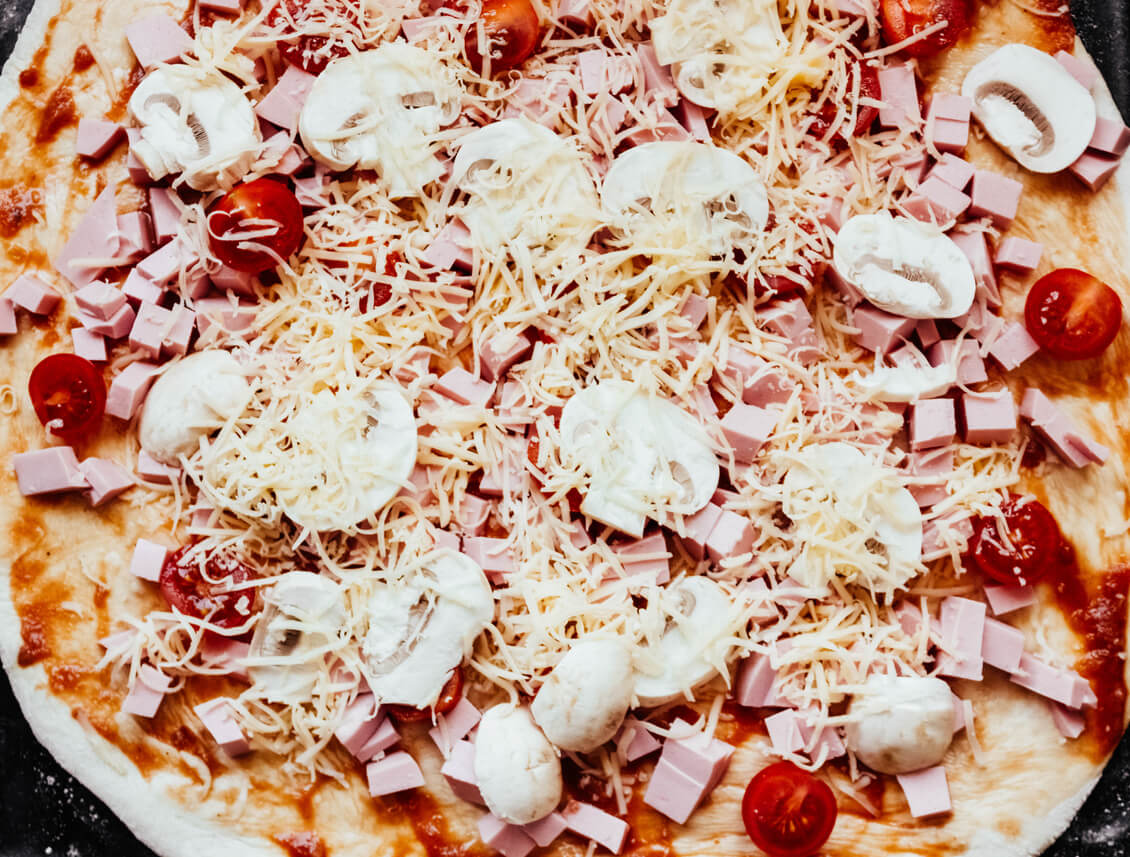 DIY pizza. Pizza Art. The process of making pizza.homemade pizza step by step instruction.DIY pizza step 7.ready for baking.international pizza day february 9 (DIY pizza. Pizza Art. The process of making pizza.homemade pizza step by step instruction.