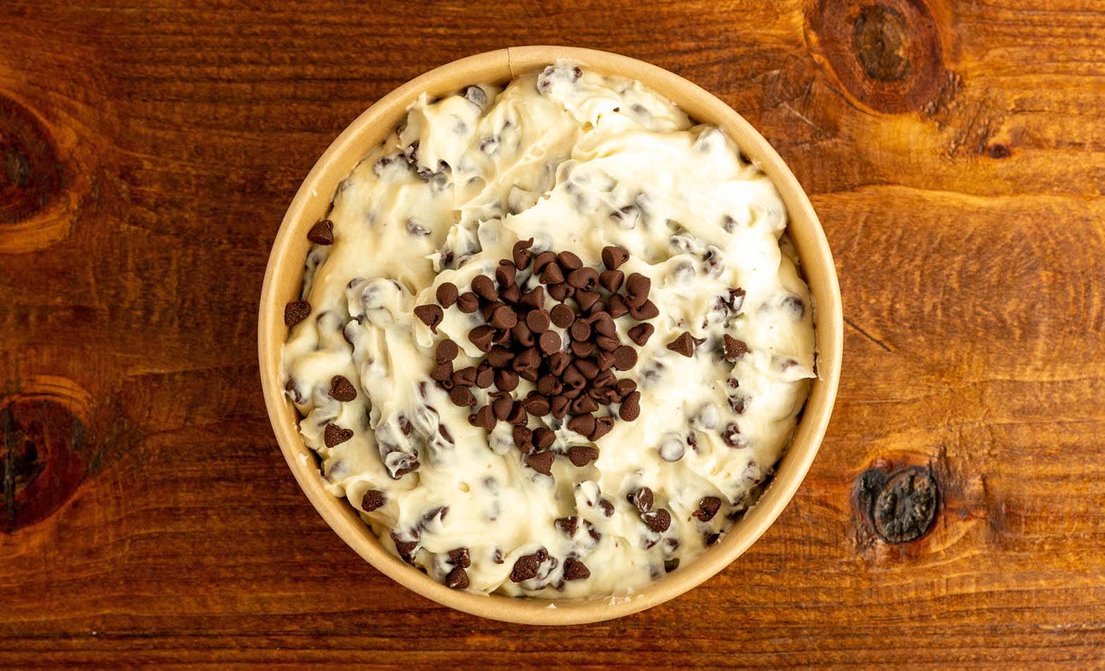 a bowl of chocolate chip dip