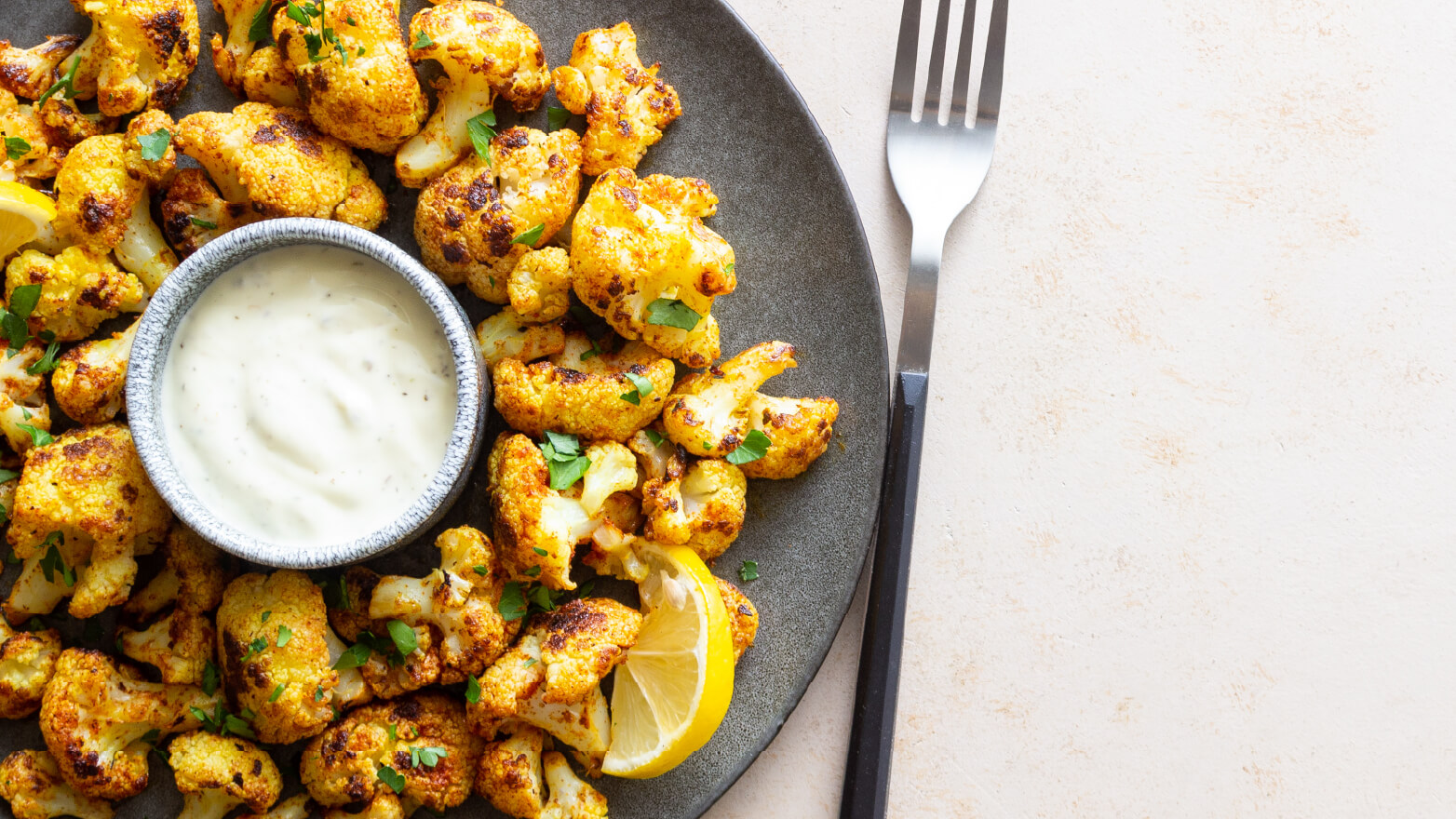 roasted cauliflower with sweet chermoula and yogurt