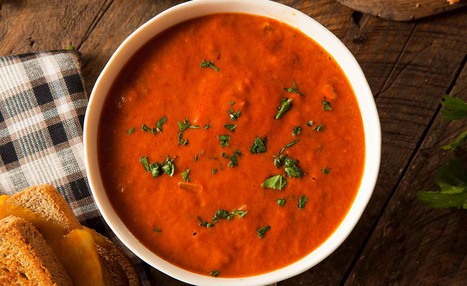 Stock image of grilled cheese with tomato soup