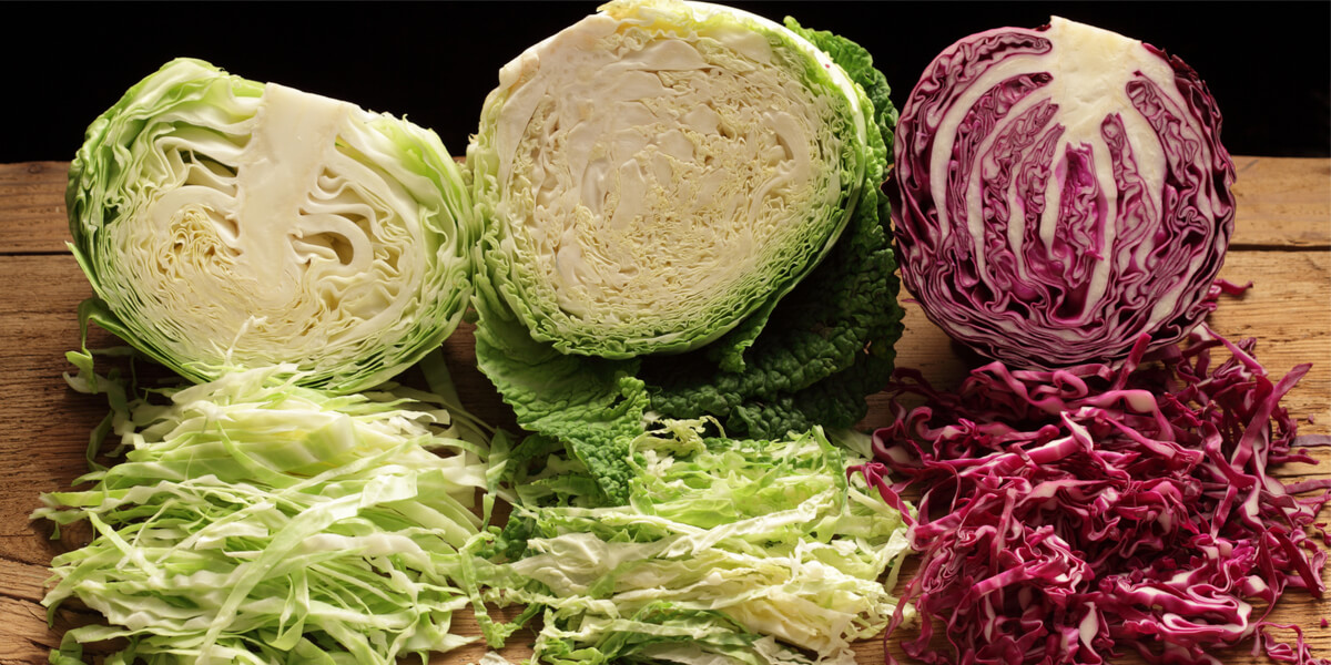 three kinds of cabbage, finely chopped
