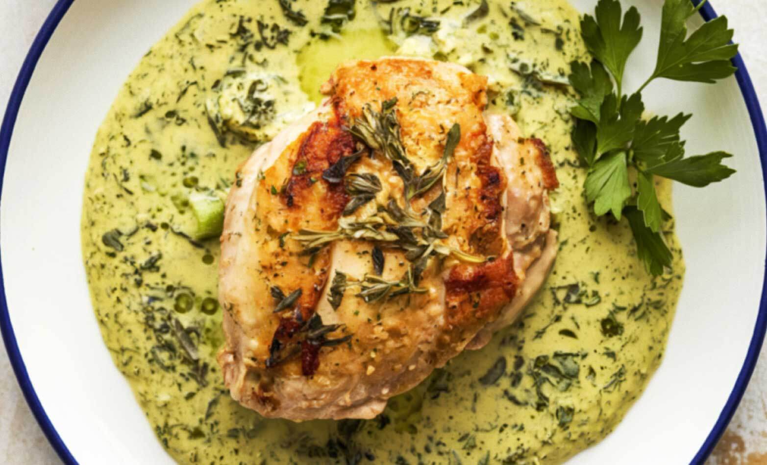 a stock photo of lemon butter chicken