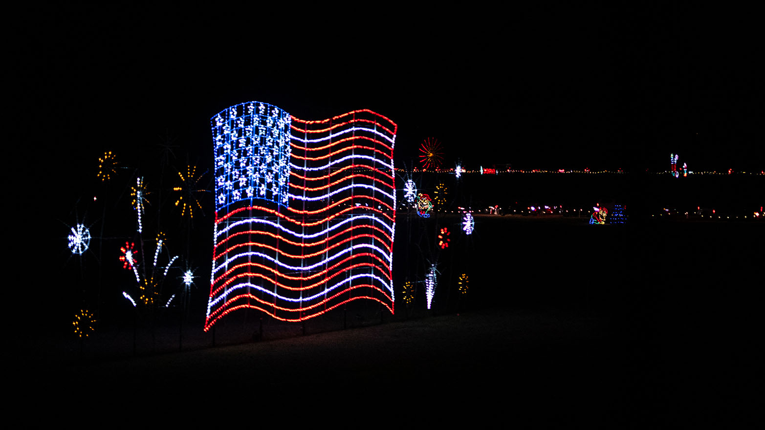 Colored red, white and blue lights