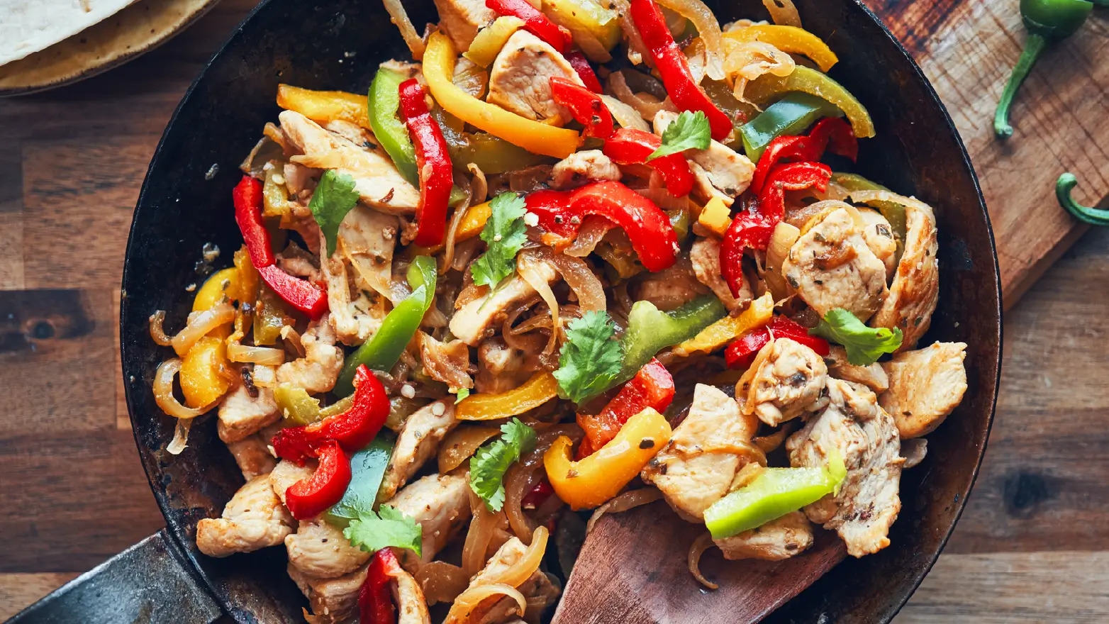 Stock image of chicken fajitas