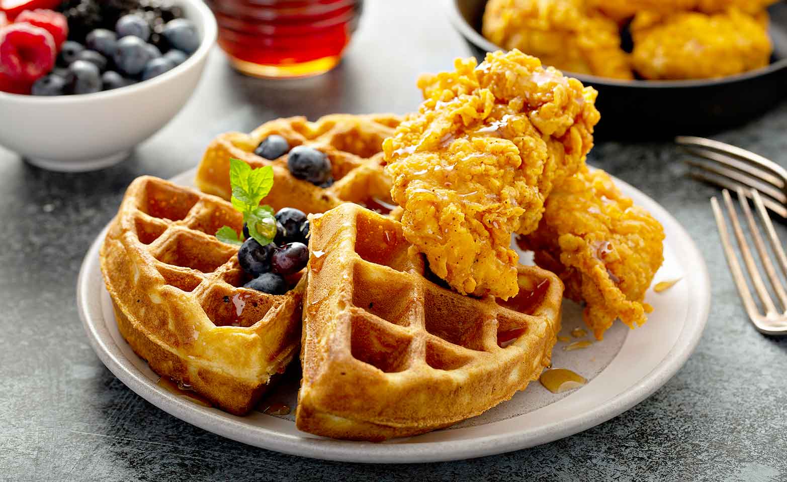 Stock image of chicken and waffles