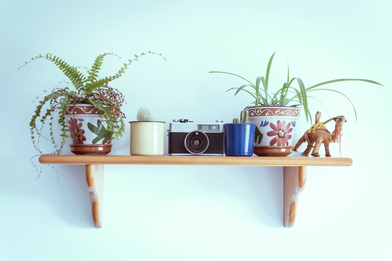 hanging shelving in a dorm.