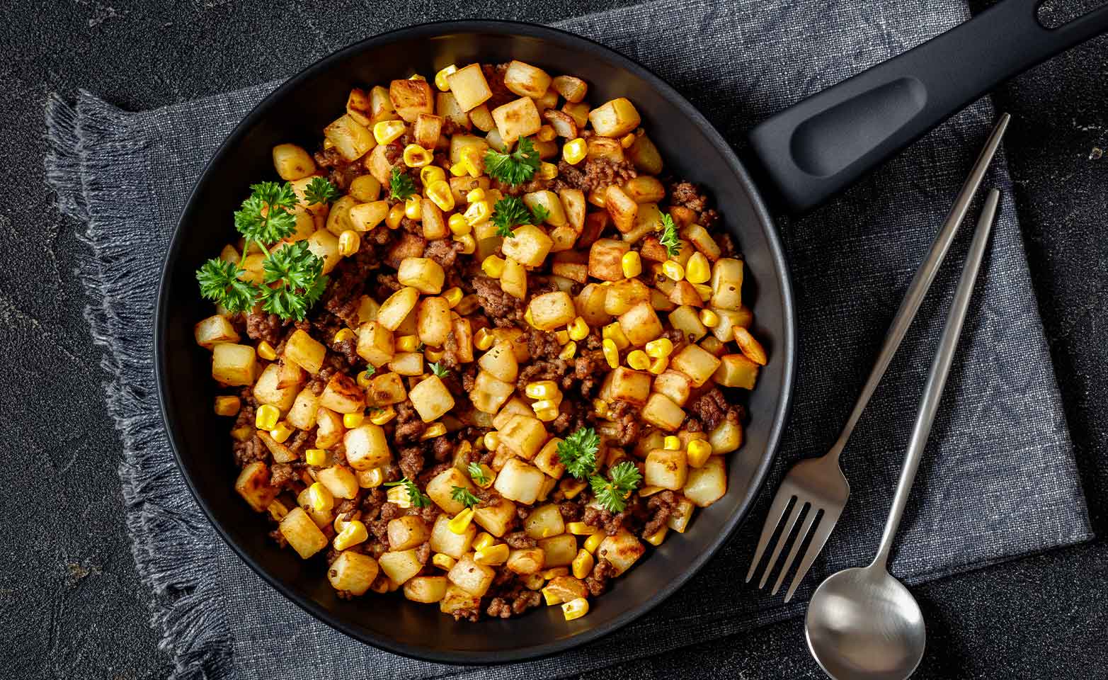 stock image of ground beef with potatoes