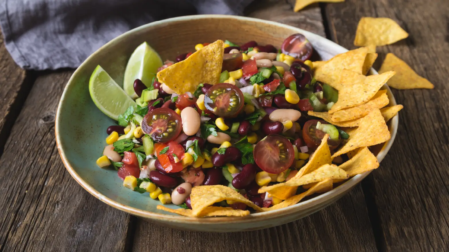 Cowboy caviar served with tortilla chips