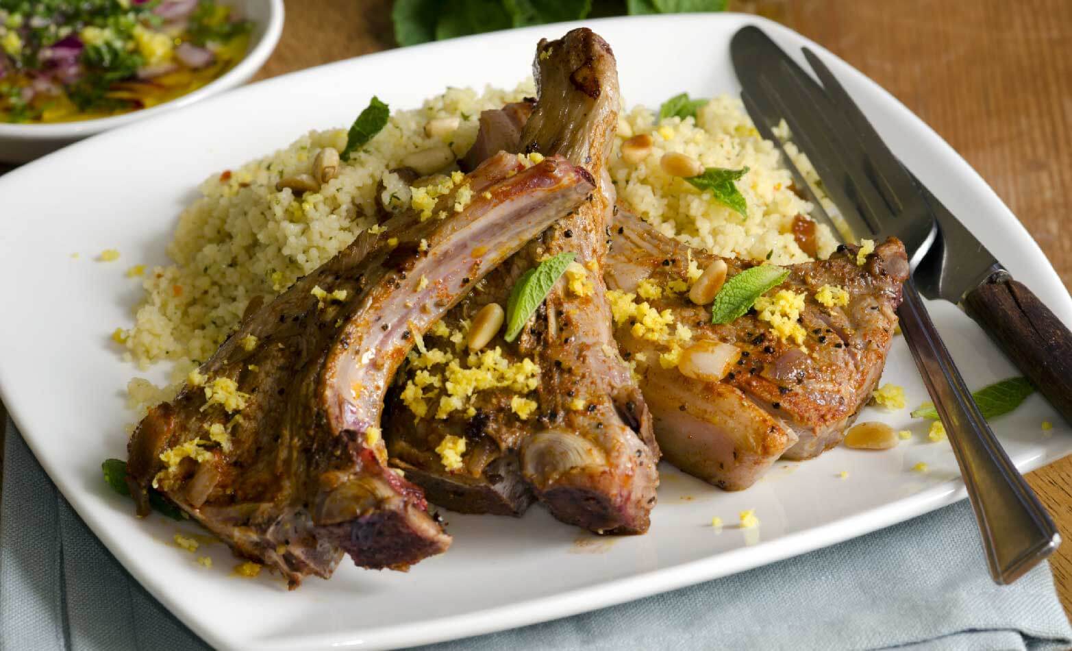 a stock photo of Moroccan lamb chops