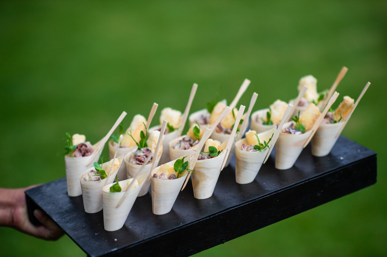Fried Calamari Scampi Bamboo cone Appetisers canapés served