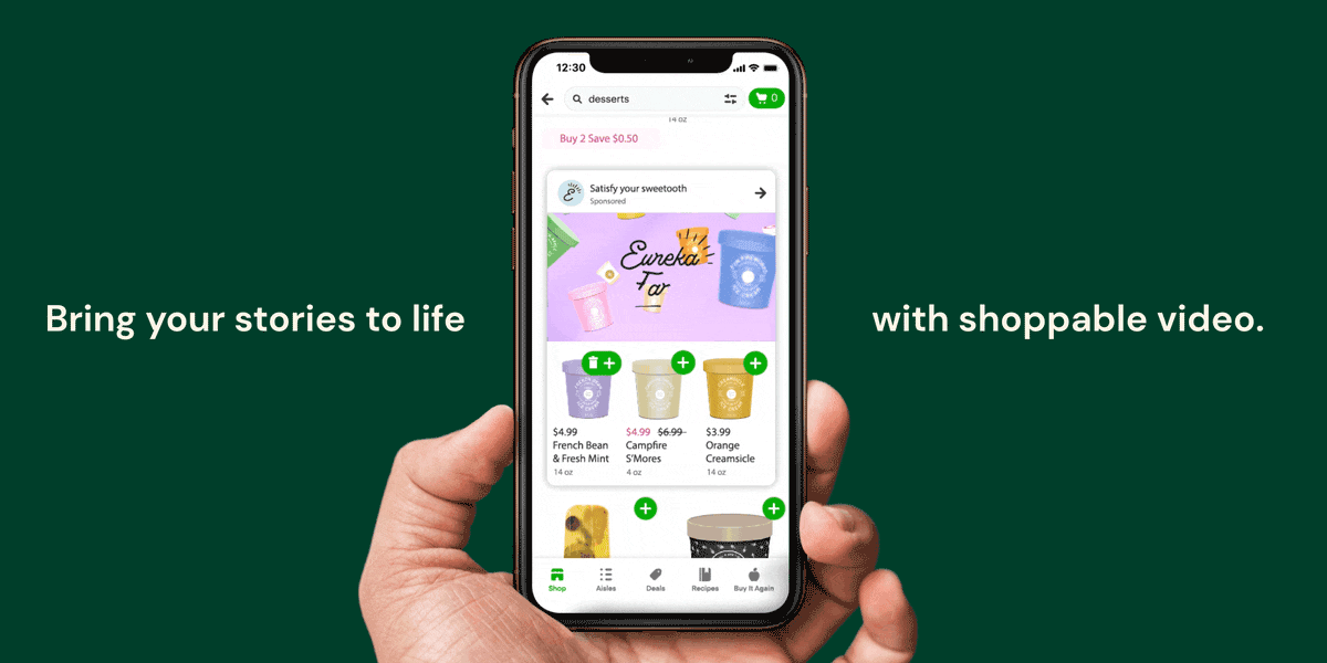 an image of a smarphone showing a video ad running on Instacart