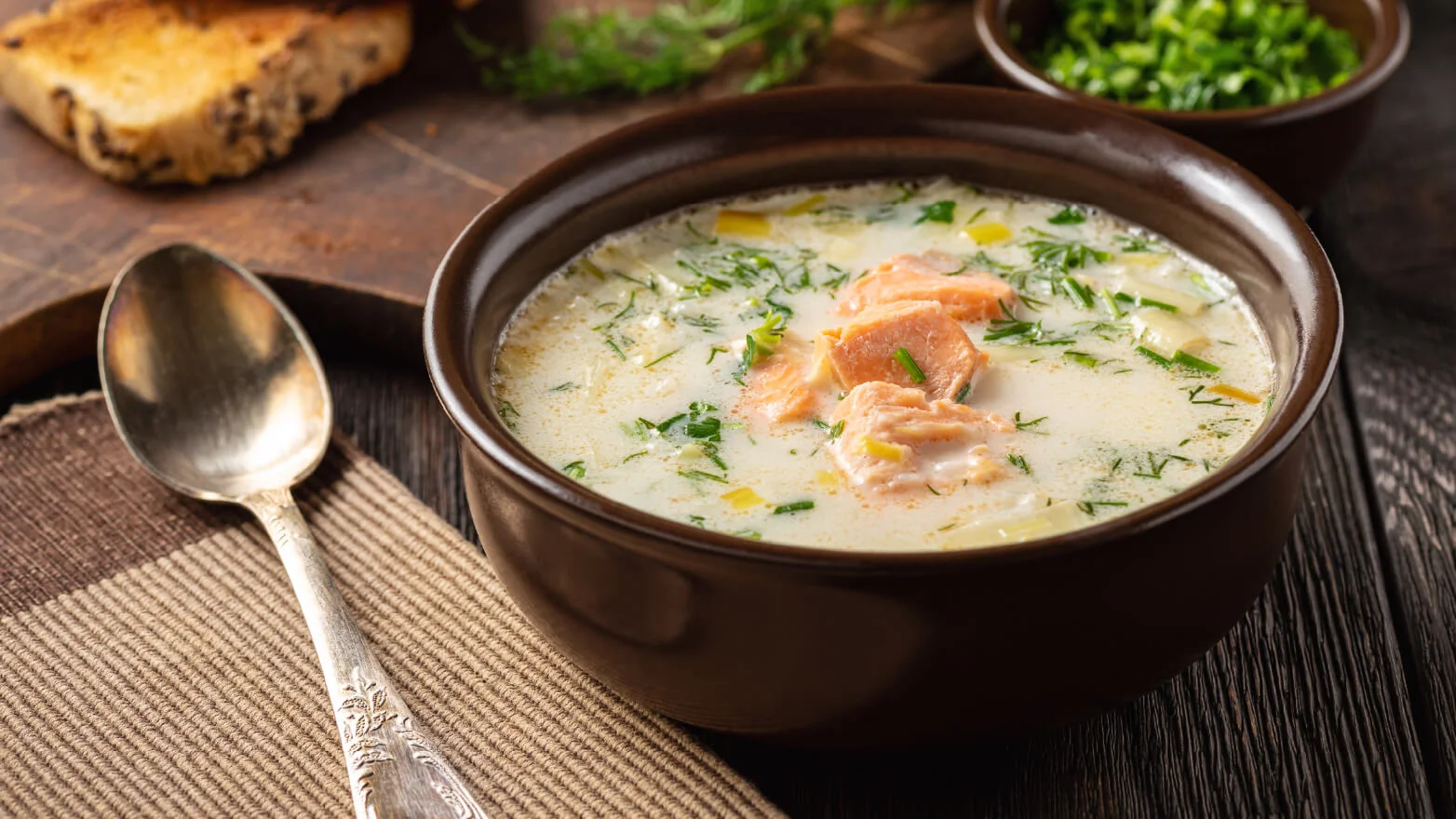 a photo of cream of salmon soup