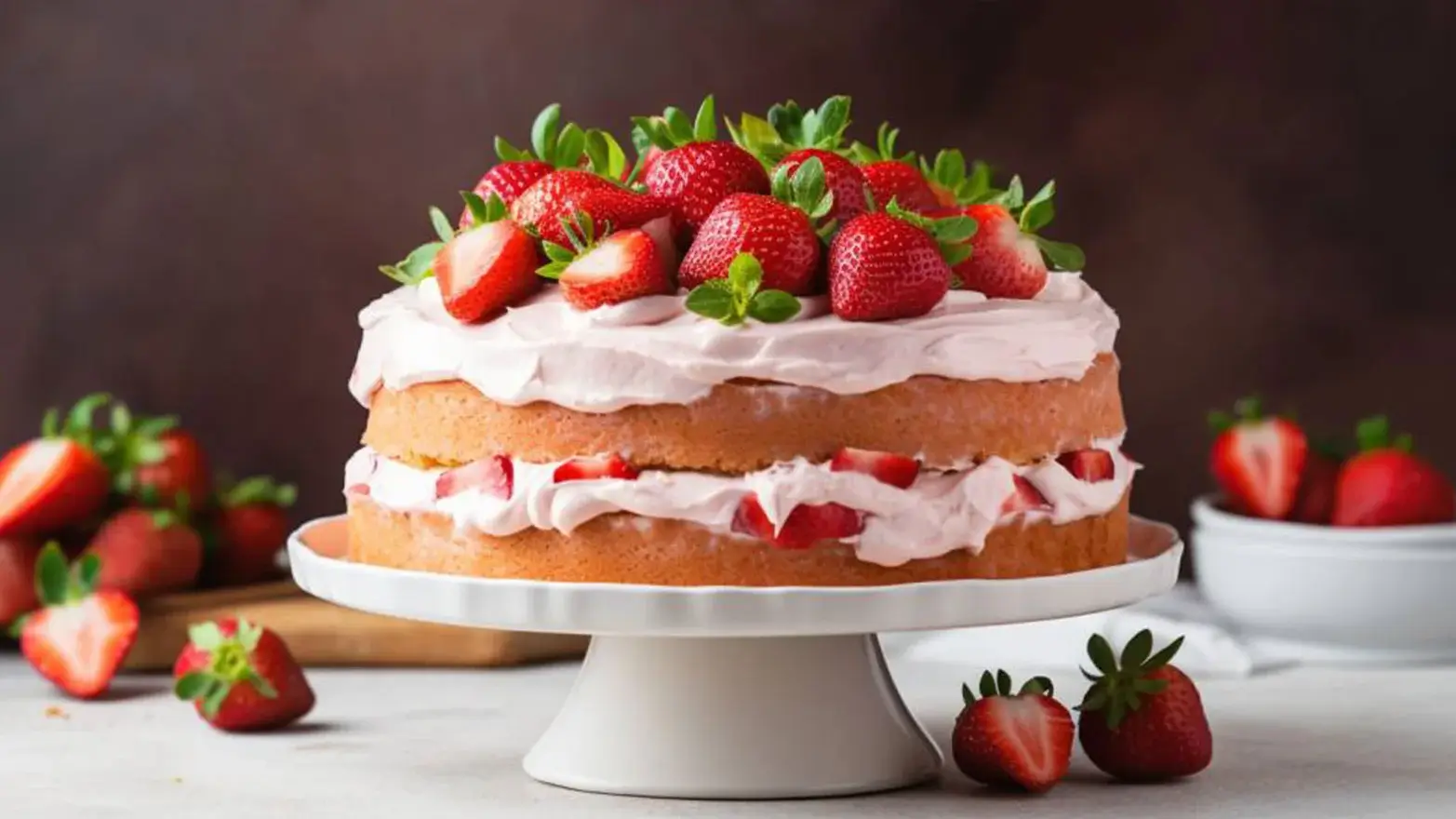 Fluffy and fresh strawberry cake