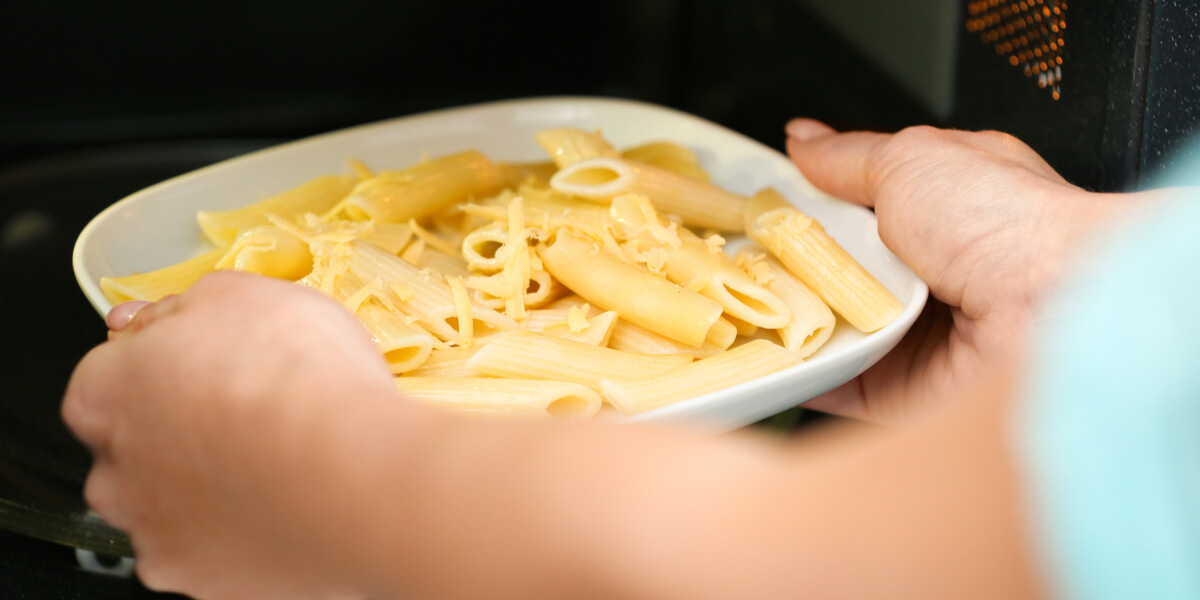 microwaving pasta to reheat and cook.