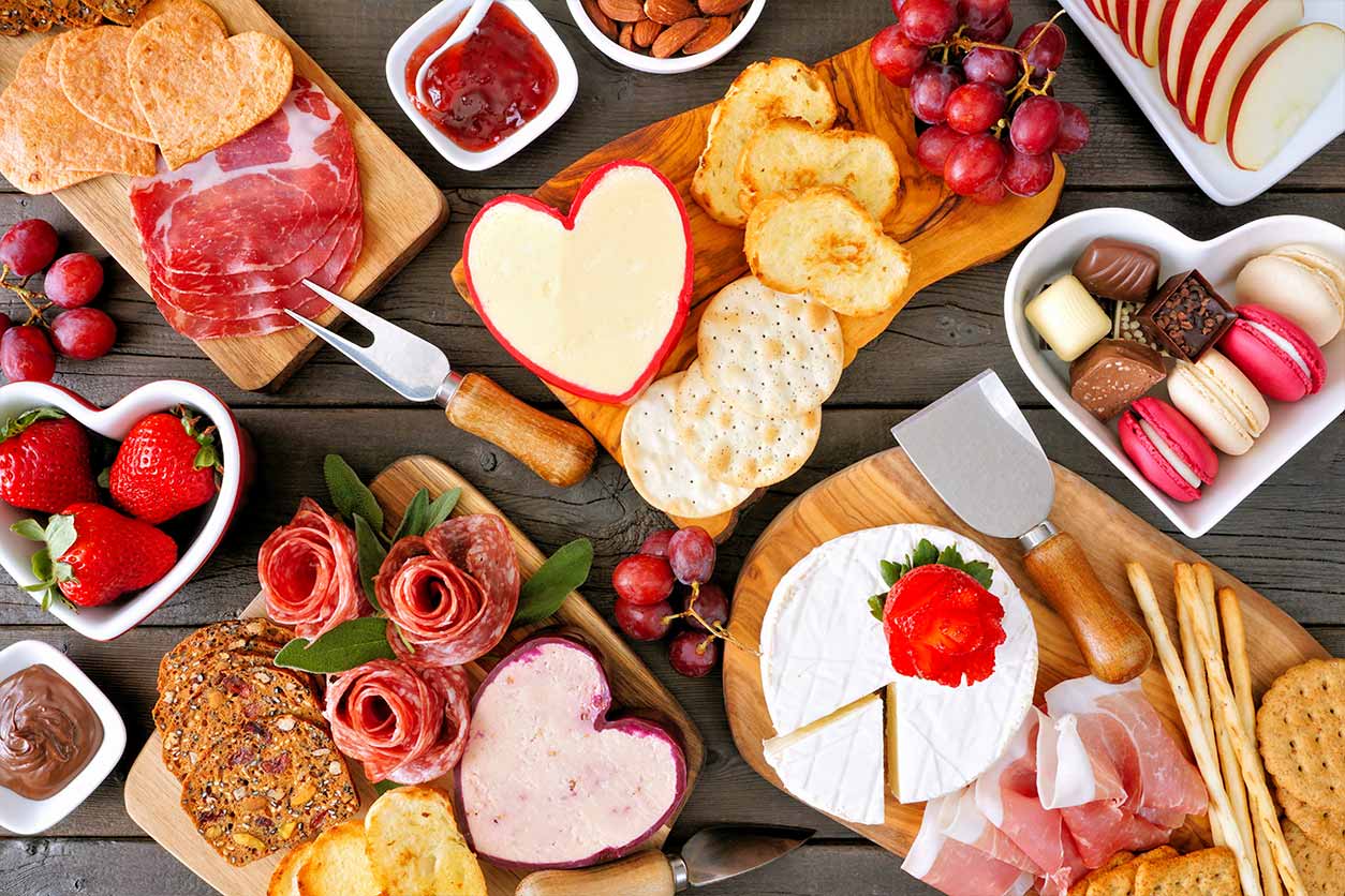 a Valentine’s Day charcuterie board spread