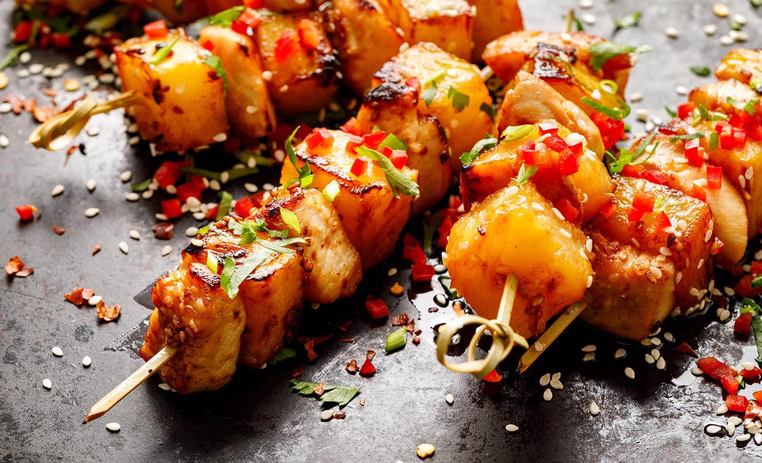 pineapple-glazed chicken skewers
