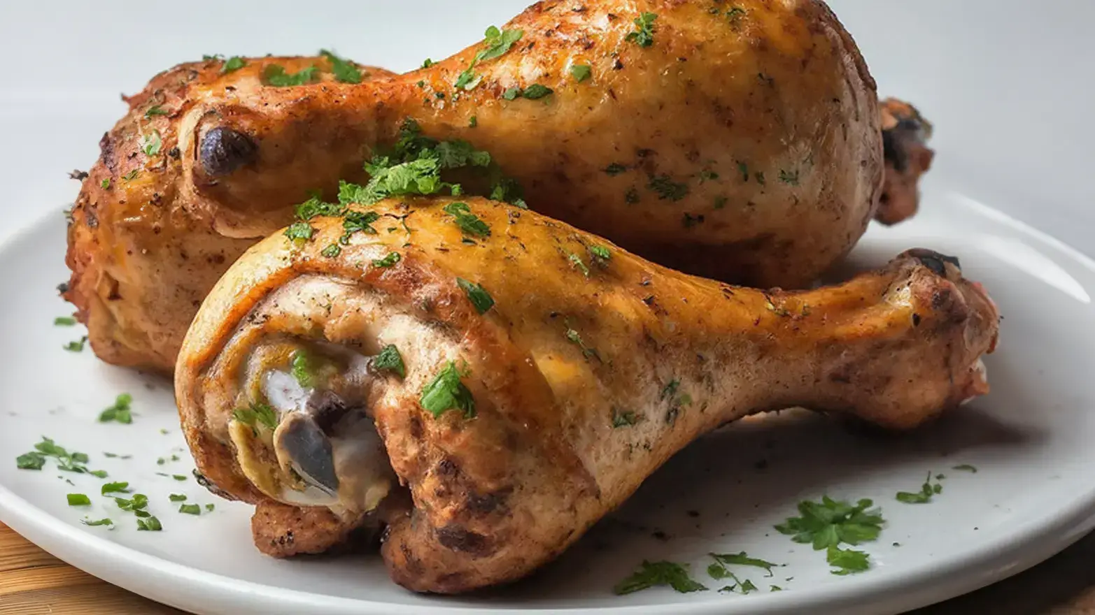 plate of chicken drumsticks with fresh herbs