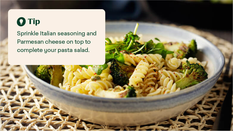 broccoli pasta salad in a large bowl