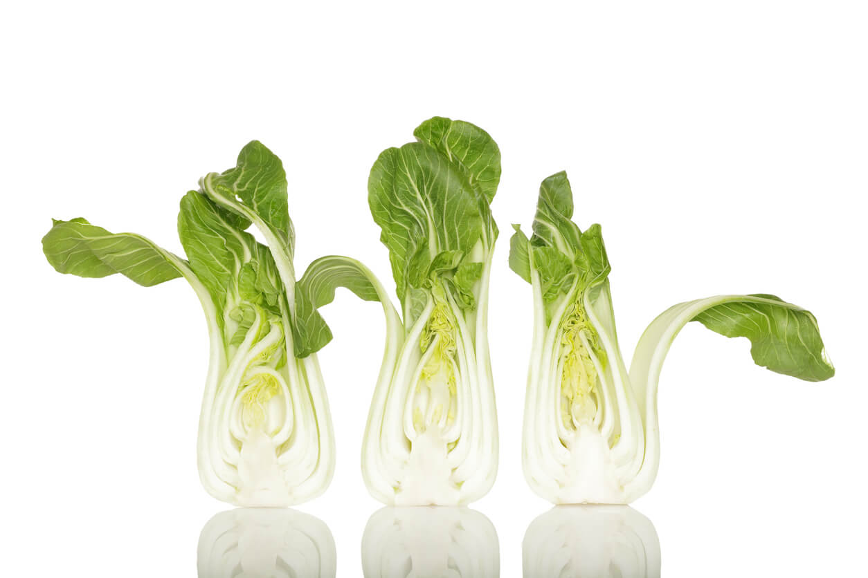 bok choy cut into halves.