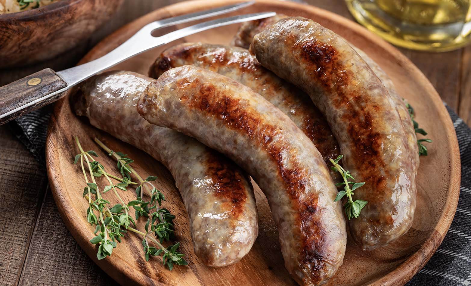 a plate of beer-braised brats