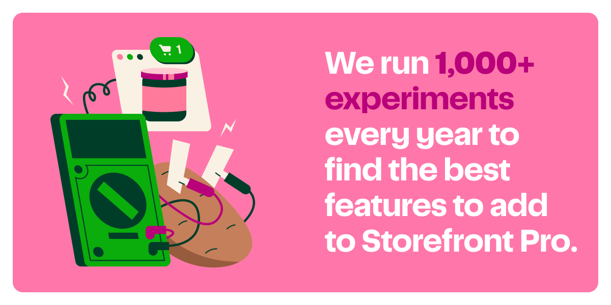 We run 1,000+ experiments every year to find the best features to add to Storefront Pro.