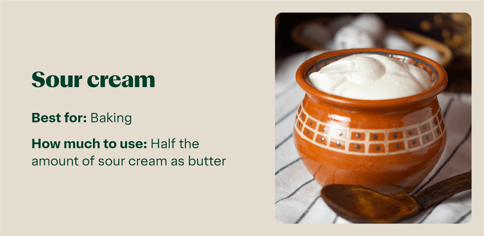 Jar of sour cream, labeled for baking, instructs to use half the amount as butter.