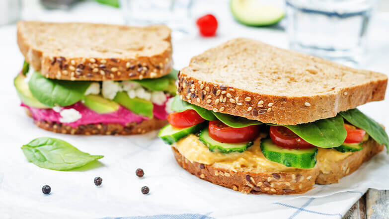 Hummus makes a delicious savory sandwich spread.