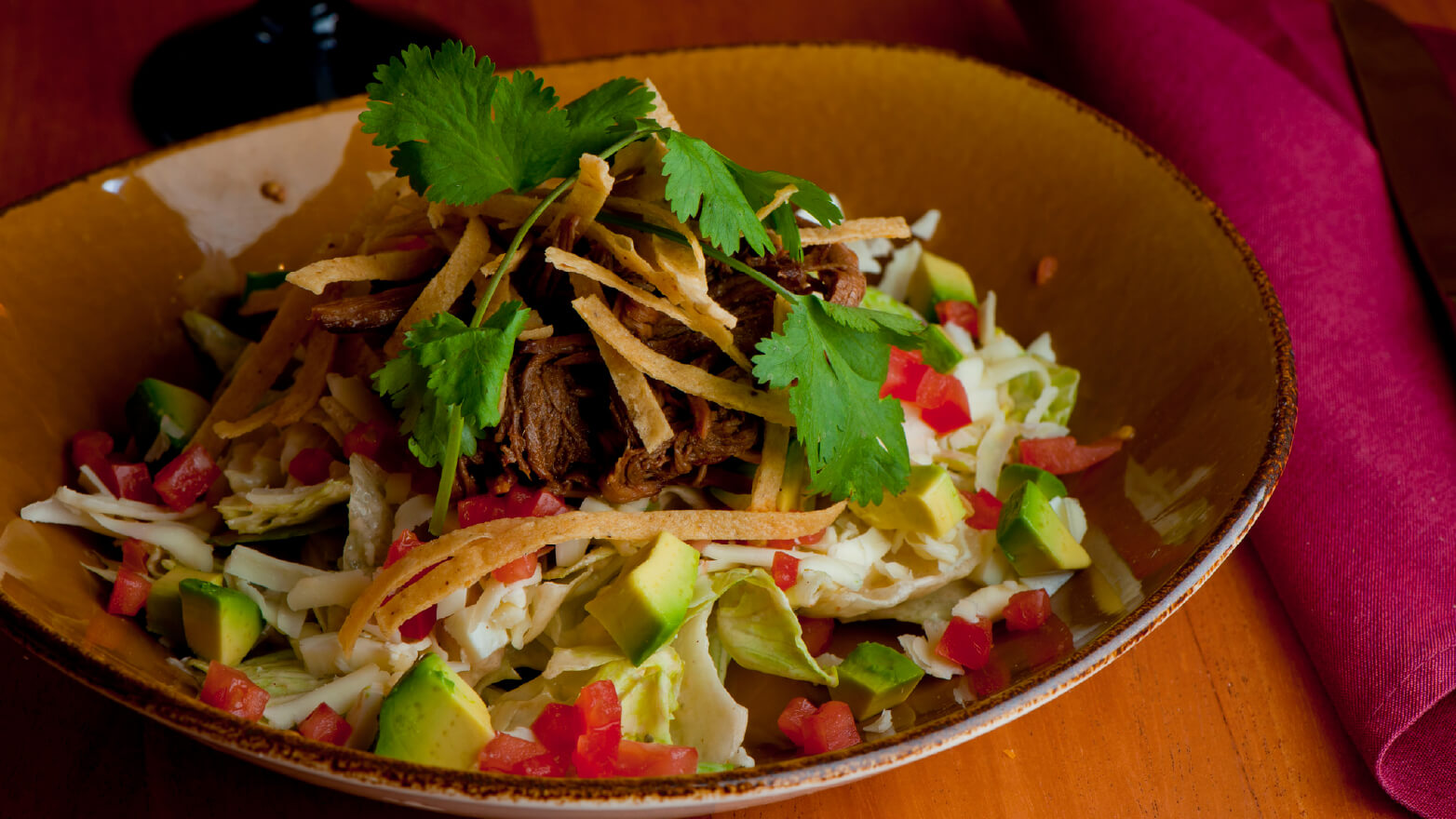 Turkey taco salad with crunchy tortilla strips