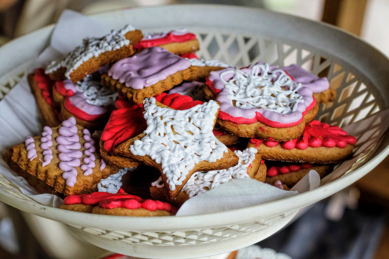 American flag cookies in a bowl.