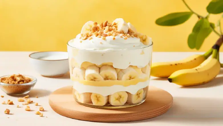 Jar of banana pudding with whipped topping