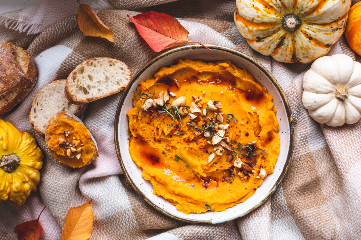 Pumpkin hummus with pumpkins