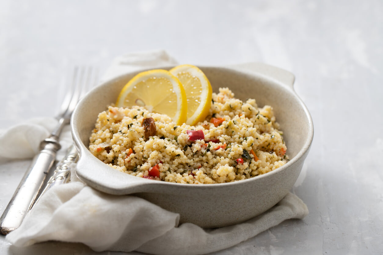 fresh tabbouleh on small plate on ceramic