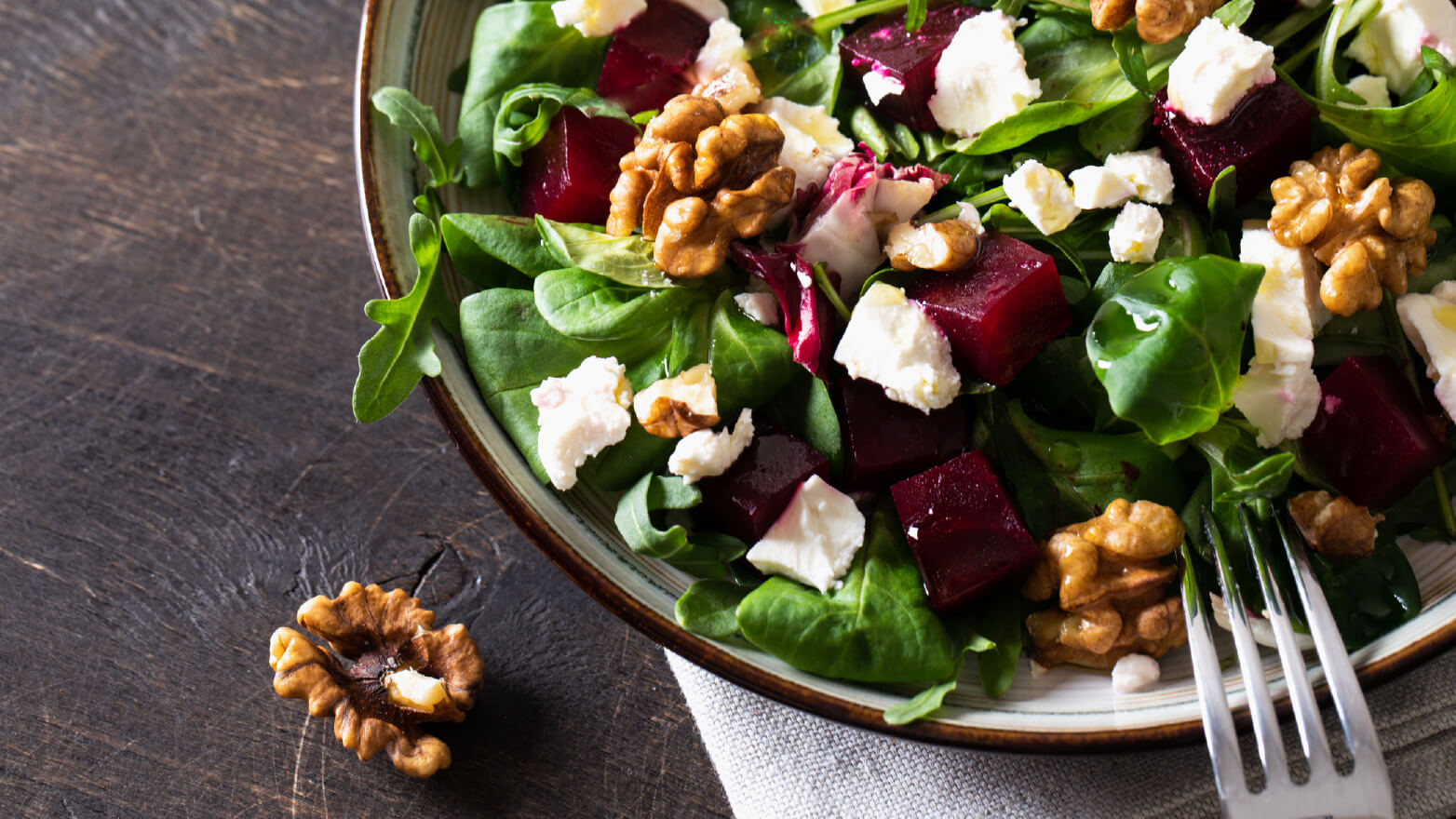 Roasted beet, goat cheese and candied walnuts salad