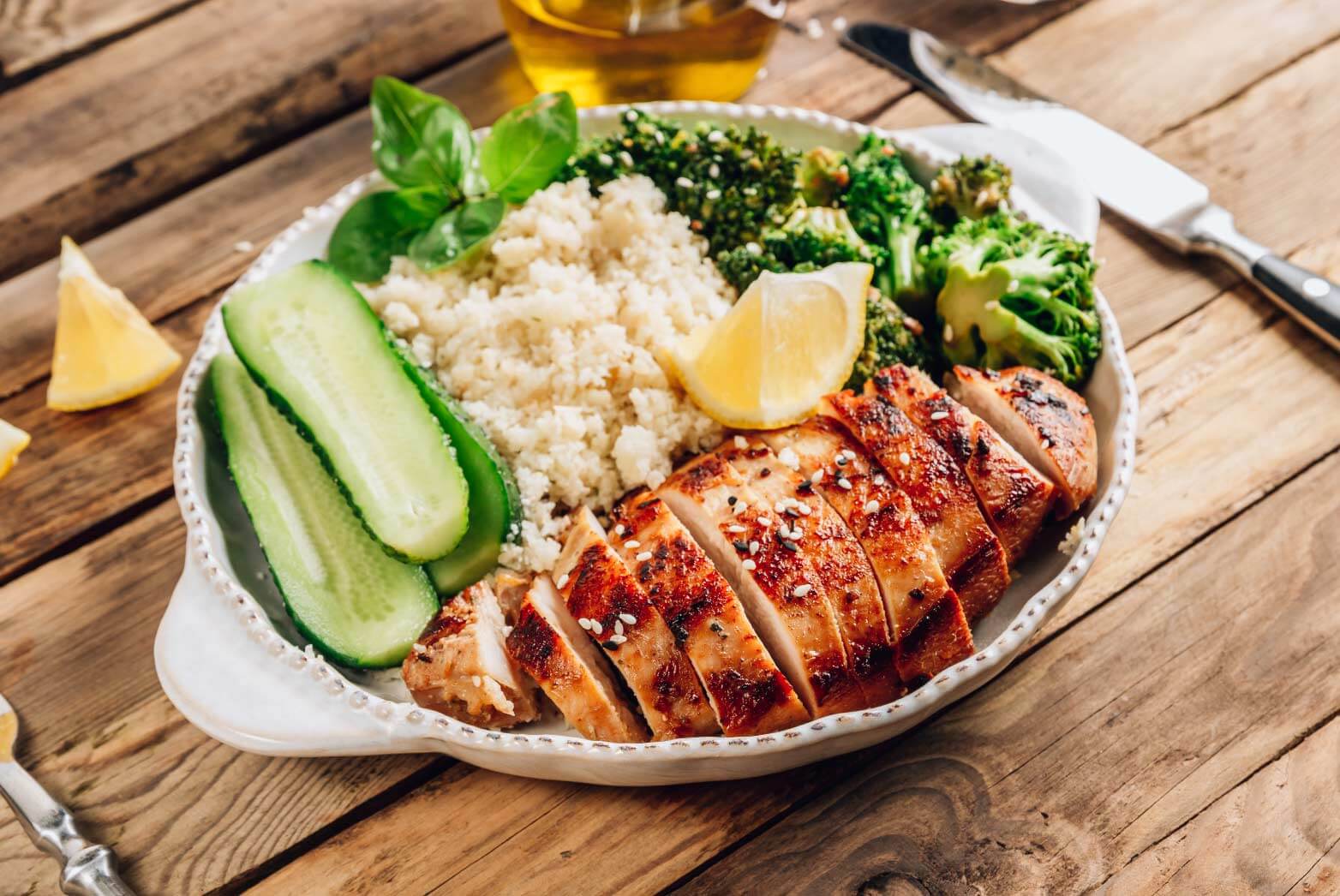 Citrus grilled chicken rice bowls