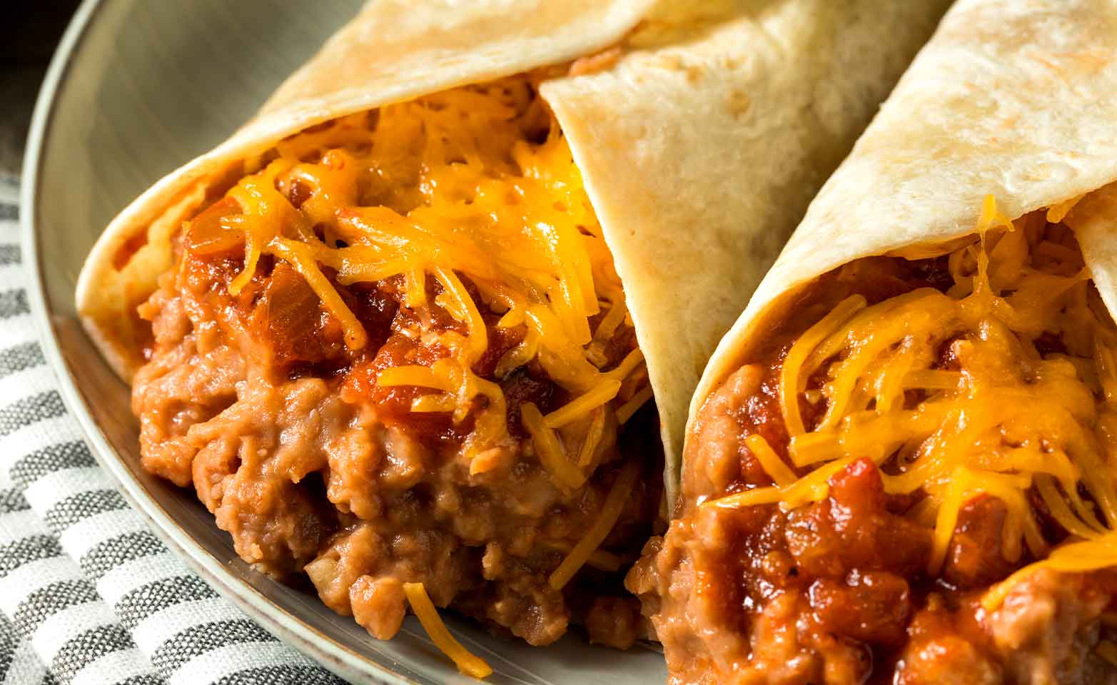 Stock image of bean and cheese burritos